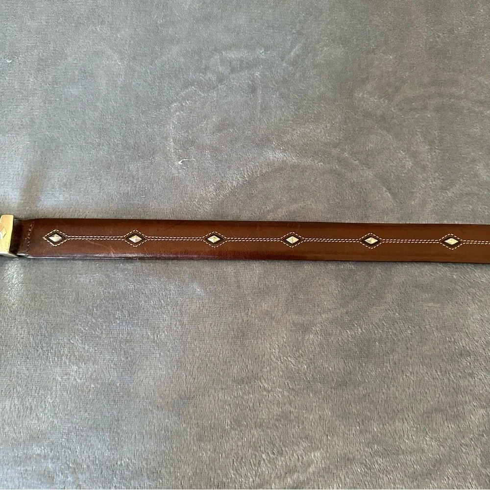 BRIGHTON Brown Leather Silver Stud Denver P3507 DIAMOND Belt Size 32